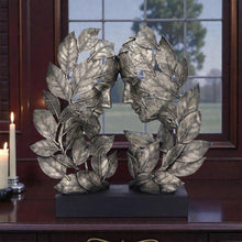 Load image into Gallery viewer, Silver Leaf Couple Face Statue Abstract Romantic Sculpture Decorative Art Figurine
