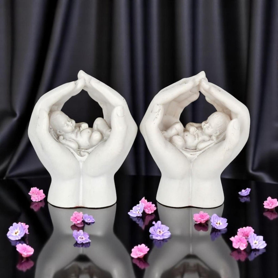 Newborn Baby in Hands Statues | Miniature Figurines Set of 2 | Sympathy Gift 7cm