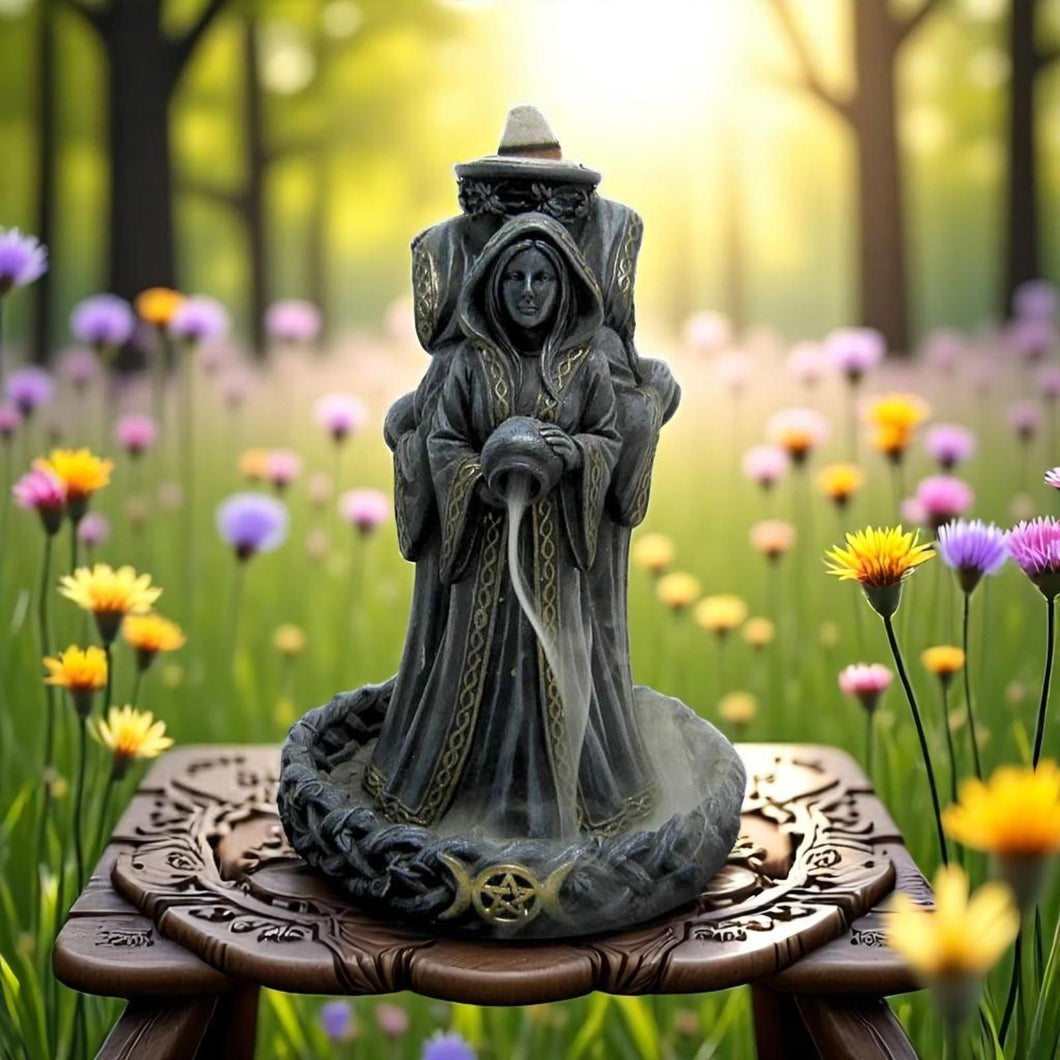 Triple Moon Goddess Incense Burner | Wiccan Backflow Resin Holder 15.5cm Witch Decor