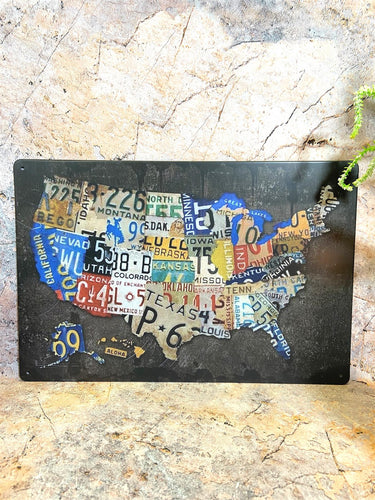 Vintage USA License Plate Map Metal Sign - Retro Wall Decor, American Flag Art, Unique Home Accent - 30 cm x 20 cm-OsirisTradingUK