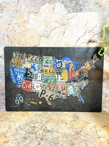 Vintage USA License Plate Map Metal Sign - Retro Wall Decor, American Flag Art, Unique Home Accent - 30 cm x 20 cm-OsirisTradingUK