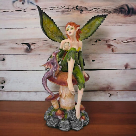 Whimsical Forest Fairy with Dragon Companion Statue, Mythical Figurine, Enchanted Woodland Decor, Fantasy Creature Art, Unique Gift Idea-OsirisTradingUK