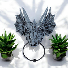 Load image into Gallery viewer, Gothic Dragon Skull Door Knocker – Medieval Stone Effect Fantasy Home Wall Decor
