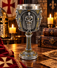 Load image into Gallery viewer, Knights Templar Goblet 18cm Medieval Gothic Chalice Silver Gold Wine Cup Gift
