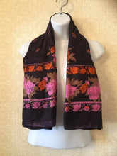 Load image into Gallery viewer, Floral Elegance Rayon Scarf - Luxurious Black and Pink Rose Pattern Wrap - Versatile 100x100cm Square Scarf - Stylish All-Season Accessory
