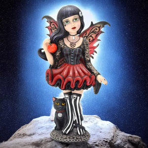 Hazel Gothic Fairy Figurine 16cm - Black Cat Fantasy Ornament, Hand-Painted Decor