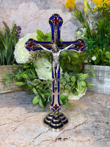 Elegant Silver Freestanding Cross | 20 cm High | Timeless Christian Decor | Spiritual Tabletop Accent | Unique Religious Centrepiece-OsirisTradingUK