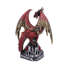 Load image into Gallery viewer, Fantasy Red Dragon Figurine Gothic Sculpture Pyramid Base Crystal Glass Eye Decor
