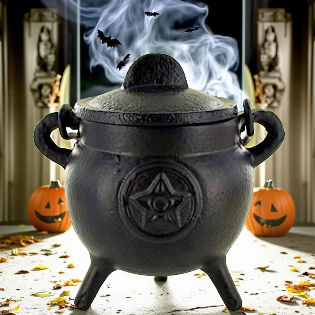 Cast Iron Pentagram Cauldron Wiccan Altar Tool Pagan Witchcraft Ritual Burner