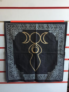 Triple Moon Goddess Altar Cloth Tarot Wiccan Supplies Pagan Decor Wall Hanging Silk Effect Black