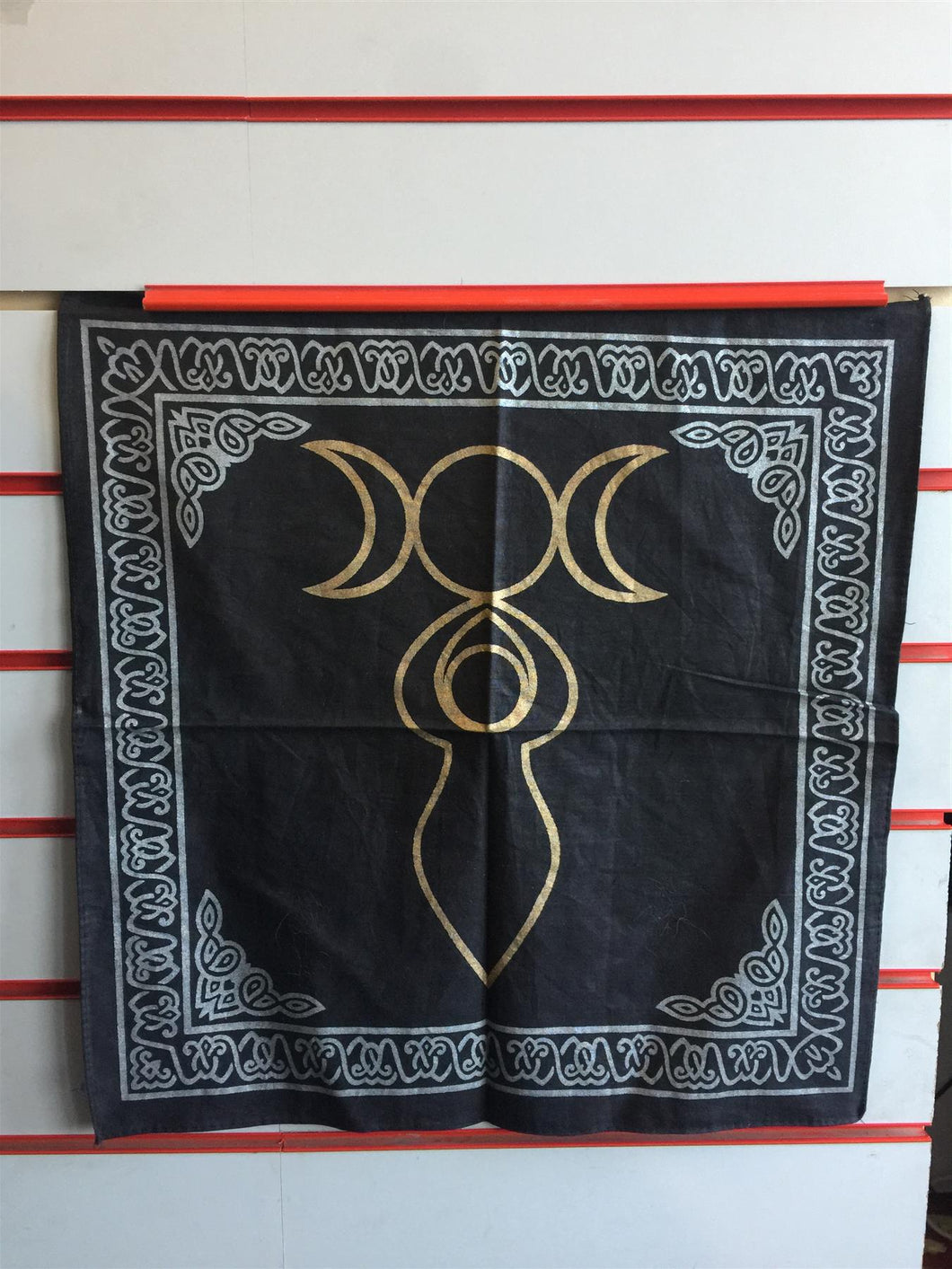 Triple Moon Goddess Altar Cloth Tarot Wiccan Supplies Pagan Decor Wall Hanging Silk Effect Black