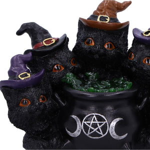 Mystical Light Up Black Cats & Cauldron Ornament Wicca Witchcraft Home Decor Gift
