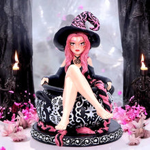 Load image into Gallery viewer, Baie Rose Sugar &amp; Spice Witch Figurine 14.5cm – Mystical Pink Witch Collectible Decor with Cauldron and Pentacle
