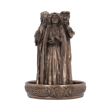 Load image into Gallery viewer, Celtic Triple Goddess Statue Incense Burner Pagan Altar Decor Smoke Cone Holder
