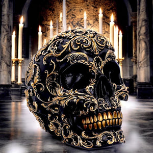 Ornate Black and Gold Skull Ornament Gothic Home Décor Elegant Skull Sculpture