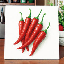 Laden Sie das Bild in den Galerie-Viewer, Red Spicy Chilli Ceramic Tile Artwork 20cm Kitchen Décor Hot Pepper Wall Plaque
