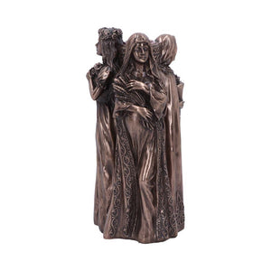 Maiden, Mother, Crone Candle Holder | Triple Goddess Bronze Decor | Handcrafted Resin 17cm