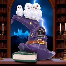 Load image into Gallery viewer, Magical Owl Witch Hat LED Ornament Wiccan Altar Figurine Spooky Halloween
