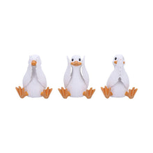 Load image into Gallery viewer, 3 Wise Goofy Geese Figurines See No Hear No Speak No Evil Funny Animal Decor
