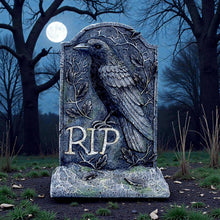 Load image into Gallery viewer, Gothic Raven Gravestone Ornament  RIP Tombstone Crow Statue Halloween Decor
