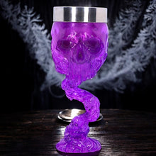 Load image into Gallery viewer, Clear Purple Skull Goblet Dark Fantasy Chalice Gothic Occult Drinkware Macabre Gift
