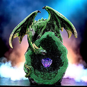 Mystical Green Dragon with Light-Up Crystal Geode Fantasy Gothic Ornament Gift