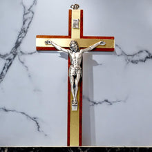 Load image into Gallery viewer, Mahogany Wall Crucifix with Metal Corpus - Elegant Religious Decor - 15 cm
