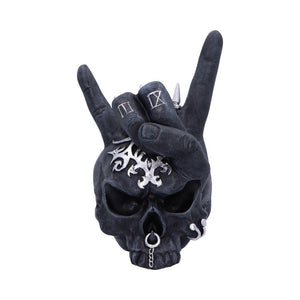 Gothic Skull Horns Ornament | Rock Band Hand Gesture Statue | 17.5cm Hand-Painted Resin Collectible