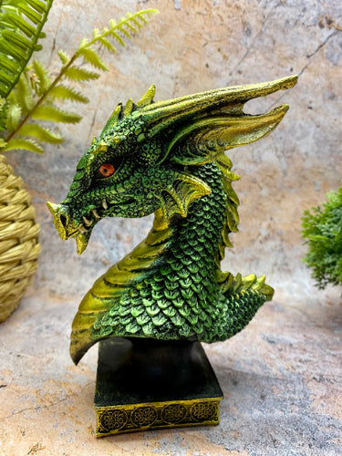Dragon Bust on Plinth | Majestic Sculpture | Mythical Home Décor | Fantasy Tabletop Artwork | 16.5x12cm-OsirisTradingUK