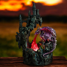 Laden Sie das Bild in den Galerie-Viewer, Light-Up Castle Dragon Statue - Purple Guardian Figurine Gothic Decor LED Ornament
