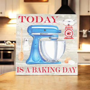 Keramik-Kunstfliese „Today is a Baking Day“ von KT Bentley – 20 x 20 cm, fertig zum Aufhängen, Küchendekor