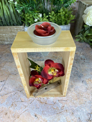 Elegant Orchid Artificial Flower Arrangement with Wooden Candle Holder - 19 cm Tall-OsirisTradingUK