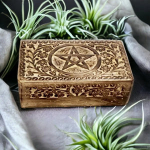 Engraved Pentagram Wooden Box, Mystical Handcrafted Keepsake, Wicca Pagan Rustic Spiritual Decor, Occult Altar Unique Accessory-OsirisTradingUK