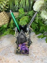 Load image into Gallery viewer, Fabulous Purple Dragon Pen Pot Handcrafted Resin 11 cm Tall Fantasy Office
