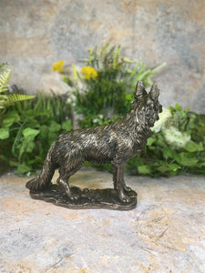 Exquisite German Shepherd Bronze Effect Dog Ornament Sculpture Collectible Gift