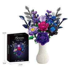 Load image into Gallery viewer, 3D Purple Rose Flower Bouquet Building Blocks 759pc Botanical Construction Set
