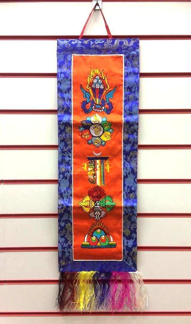 Tibetan Vertical Banner, Buddhist Mantra Embroidery, Spiritual Wall Hanging, Authentic Meditation Art, Handmade Tibetan Decor, 80x23cm-OsirisTradingUK
