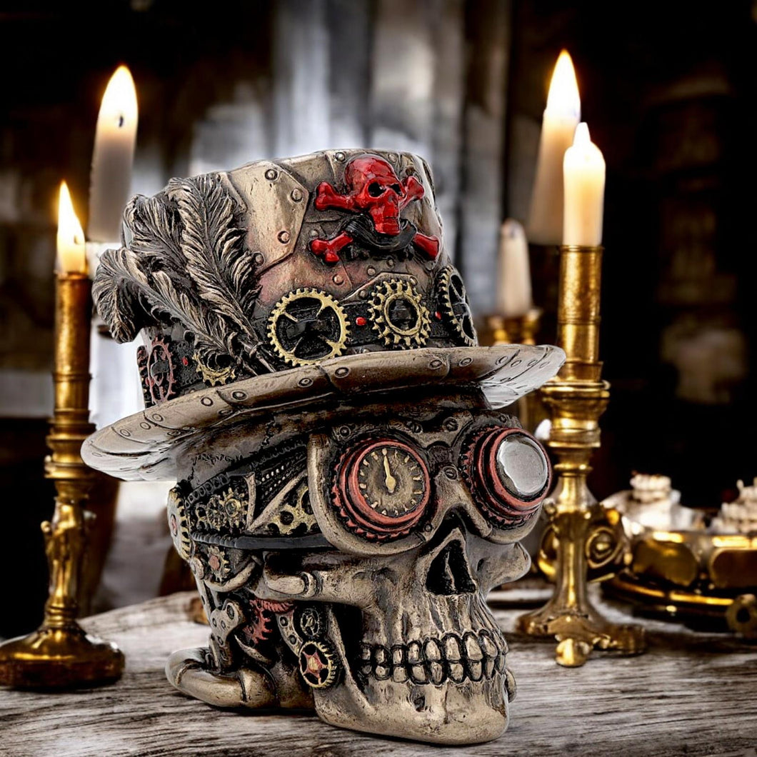 Steampunk Top Hat Skull Ornament Gothic Figurine Home Decor Fantasy Statue