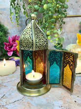 Load image into Gallery viewer, Antique Effect Moroccan Style Lantern Multicoloured Candle Tealight Holder Seasonal Decor Home Lighting Ornament-OsirisTradingUK
