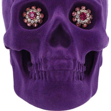 Charger l&#39;image dans la galerie, Gothic Purple Velvet Skull with Jewelled Eyes - Unique Gothic Home Decor Ornament
