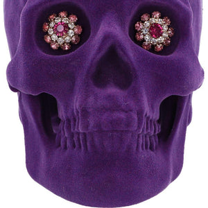 Gothic Purple Velvet Skull with Jewelled Eyes - Unique Gothic Home Decor Ornament