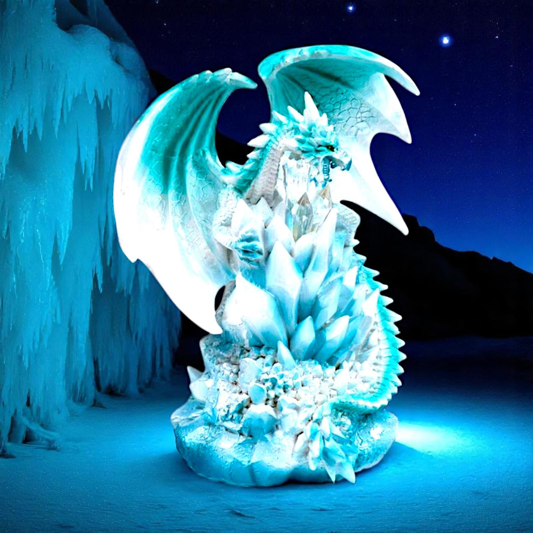 Ice Crystal Dragon Figurine 20.5cm | Fantasy Blue Dragon Resin Statue | Mythical Creature Home Decor Ornament