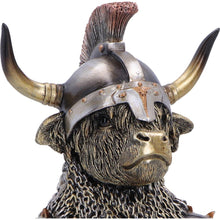 Laden Sie das Bild in den Galerie-Viewer, Highland Cow Guard Figurine Viking Warrior Bull Statue Medieval Ornament Art
