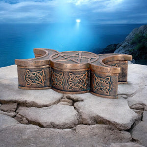 Triple Moon Goddess Bronze Trinket Box 18.5cm - Celtic Wiccan Storage Decor