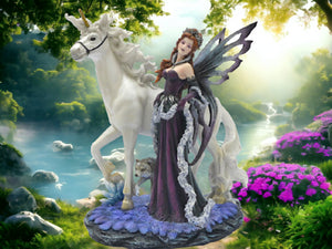 Enchanted Realm Elegance Statue - Resplendent Fairy and Unicorn Duo, Graceful Fantasy Resin Sculpture, Home Accent Piece-OsirisTradingUK