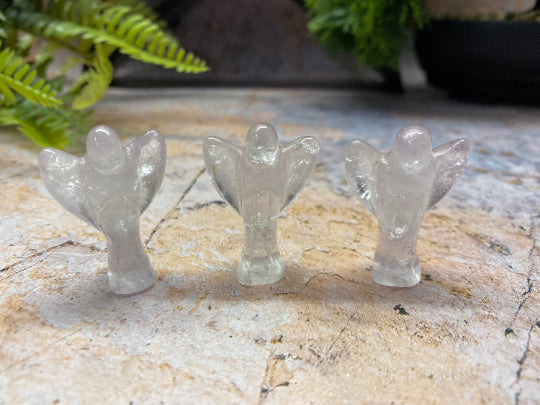 Set of 3 Handcrafted Rose Quartz Guardian Angel Velvet Pouch | Unique Crystal Healing Protection 3.5cm