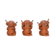 Load image into Gallery viewer, Highland Cow Three Wise Statues Cute Farm Animal Figurines Scottish Gift Home
