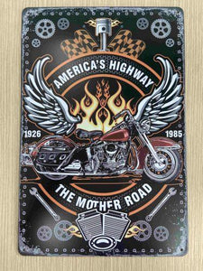 Vintage-Inspired Metal Sign: The Mother Road Motorbike - Celebrate America&#39;s Iconic Highway Man Cave Shed Garage Wall Decor-OsirisTradingUK