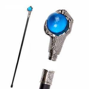Canne élégante avec dessus en cristal bleu - Bâton de marche de style gothique - Bâton de sorcier médiéval