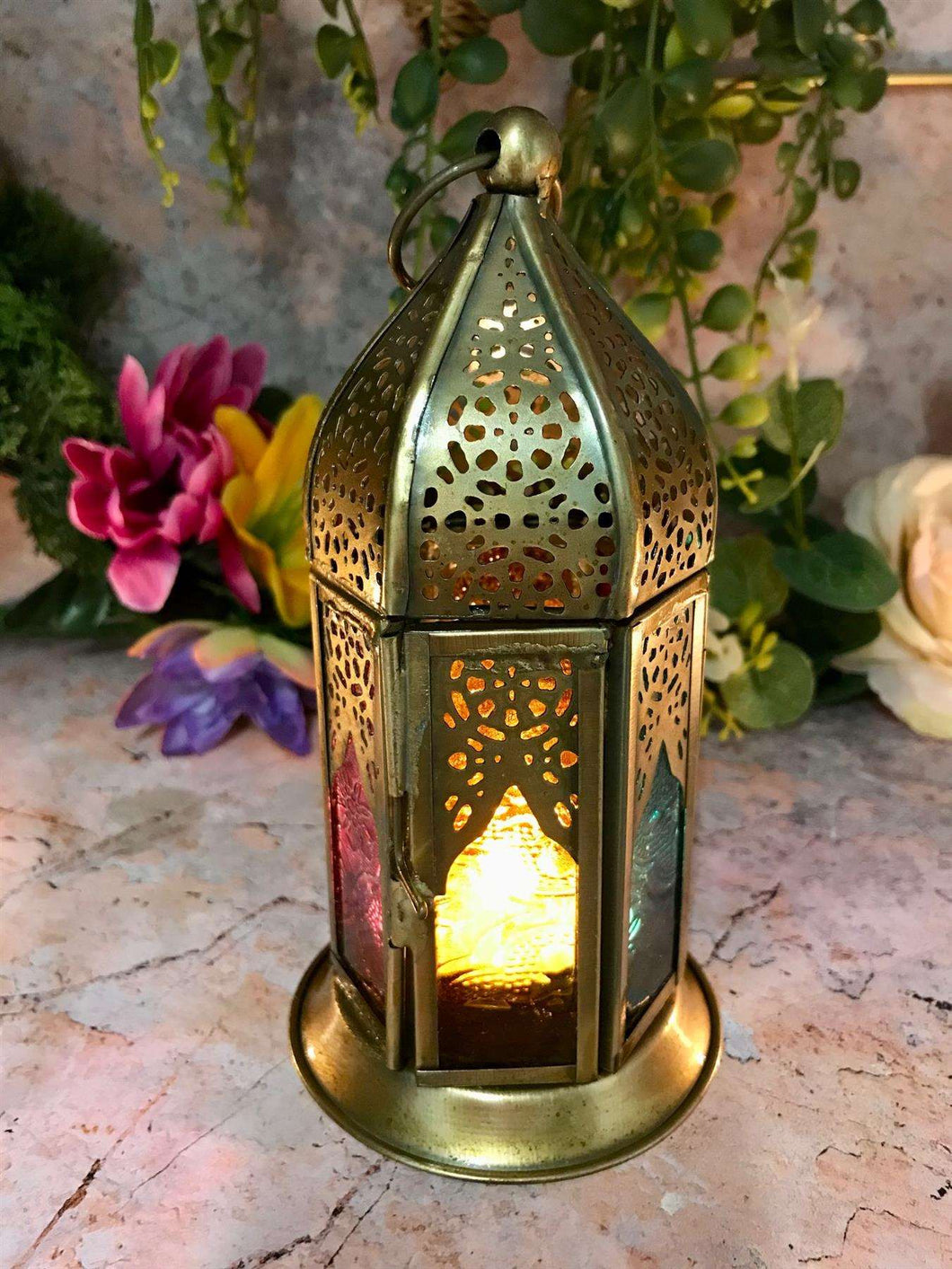 Antique Effect Moroccan Style Lantern Multicoloured Candle Tealight Holder Seasonal Decor Home Lighting Ornament-OsirisTradingUK
